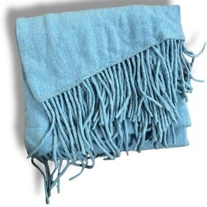 Luxe Ann Taylor 100% Cashmere Fringe Scarf Soft Blue 308